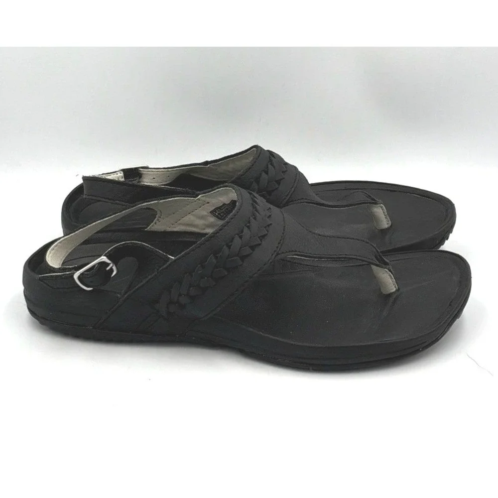 KURU Letti Sandals Womens 8 Black Braided Slingback Thong Comfort